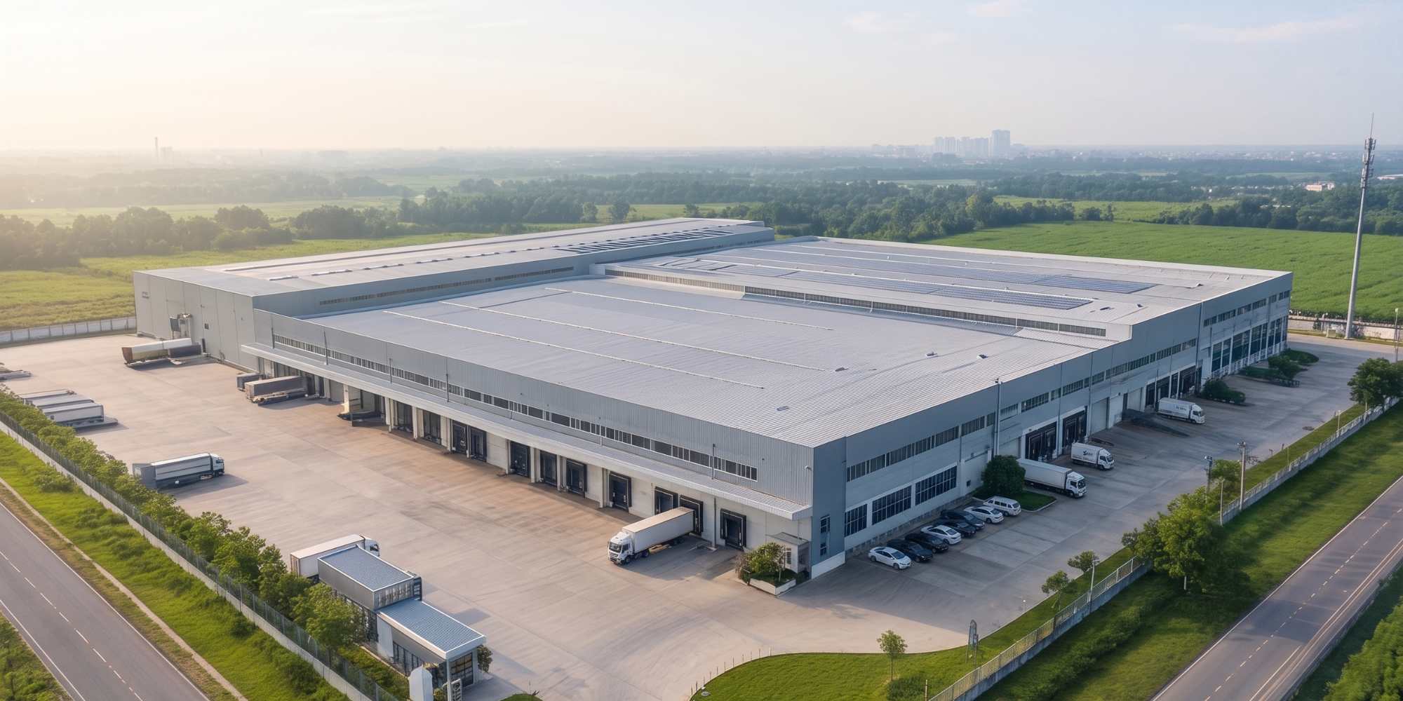 Aerial view of logistics warehouse complex
